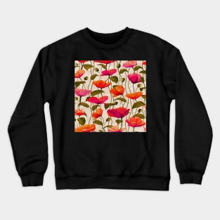 Spring & Summer Garden Flower Pattern Poppy Red, Pink, Orange Floral Crewneck Sweatshirt